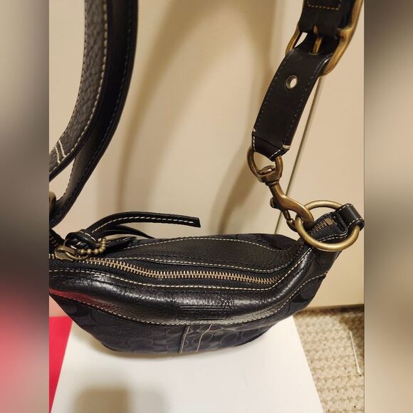 Coach Signature "CC" Logo Canvas w/Black Leather Trim Shoulder Bag Ret.$339 - Picture 11 of 14